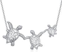 wholesale 925 Sterling Silver Triple Sea Turtles Family Pendant Necklaces for Women and Girls s 36-48cm Chain Length-Three Turtles