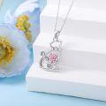 wholesale Sterling Silver Lab Grown Diamond Cat Birth Flower Necklace for Women-0-31