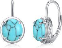 wholesale Sterling Silver Opal Turquoise Leverback Earrings for Women-Turquoise