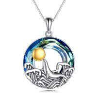 TOUPOP Sterling Silver Crystal Whale Waves Necklace Ocean Animal Jewelry Gift-undefined