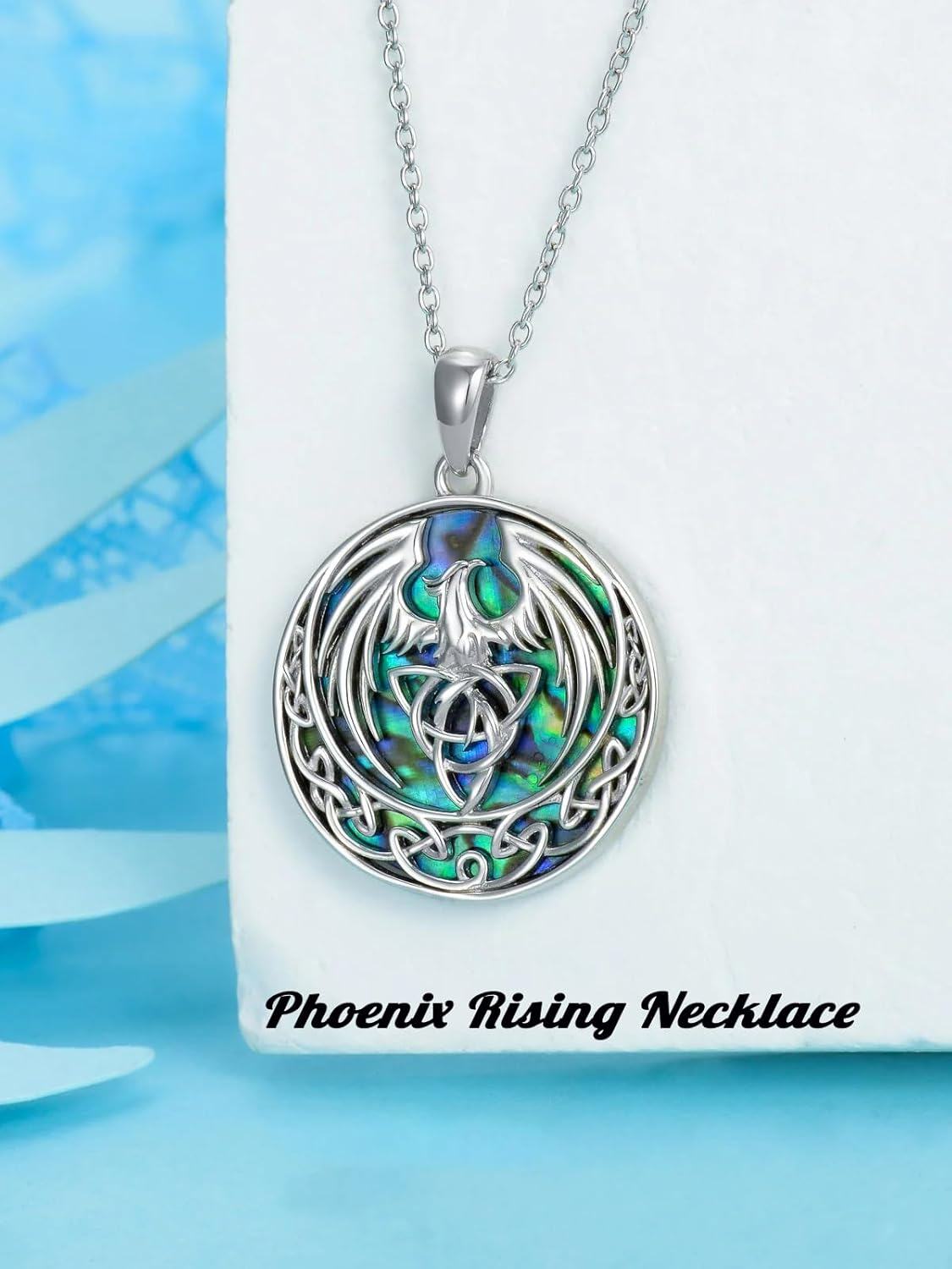 Sterling Silver Abalone Shell Phoenix Necklace Pendant-0-5
