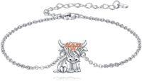 wholesale 925 Sterling Silver Floral Highland Cow Charm Bracelet for Women-Highland Cow Bracelet