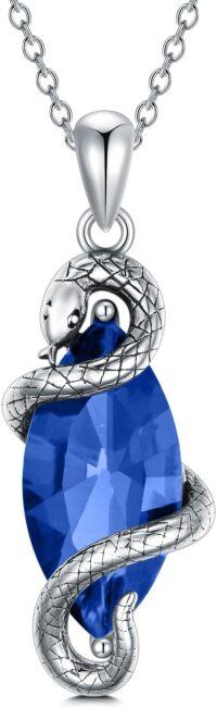 wholesale Sterling Silver Birthstone Vintage Snake Pendant Necklace 12 Months Jewelry Gifts for Women-Sapphire Blue