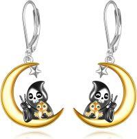 wholesale 925 Sterling Silver Grim Reaper & Chick Moon Charm Leverback Earrings Gifts for Women Girls-Duck Earrings