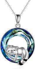 wholesale 925 Sterling Silver Blue Crystal Round Cutout Animal Charm Pendant Necklace for Women-0-0