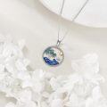 wholesale 925 Sterling Silver Blue Enamel Palm Tree & Wave Pendant Necklace for Women-0-4
