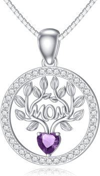 wholesale 925 Sterling Silver 12 Birthstones Tree of Life Necklace for Mom-Simulated Amethyst-Feb.