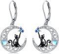 wholesale 925 Sterling Silver Moonstone Butterfly and Cat Drop Earrings-0-0