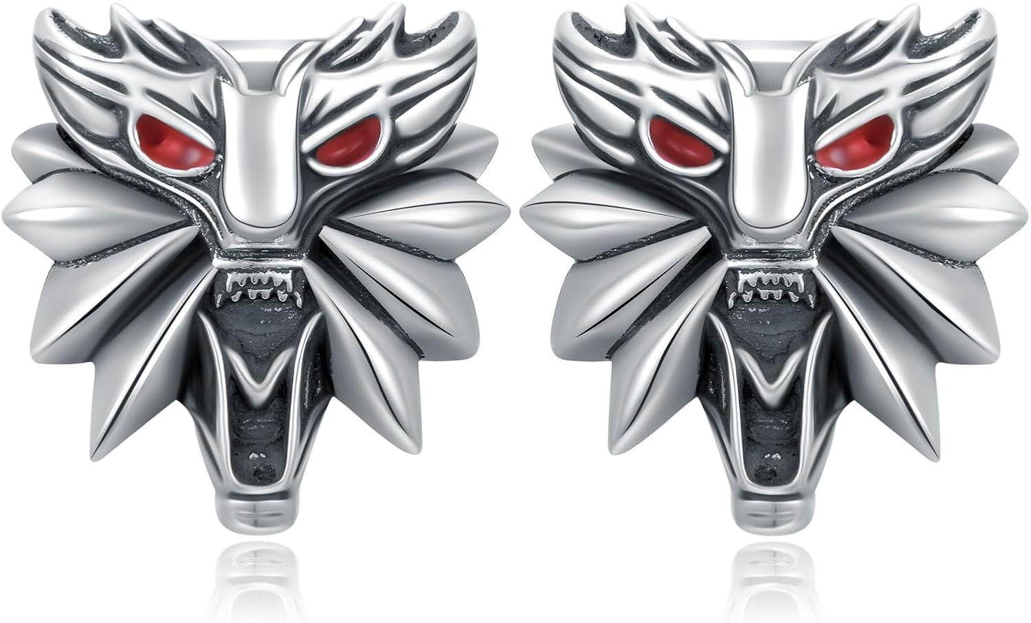 Sterling Silver Skull Stud Earrings with Lotus Hummingbird Squirrel Cow Gift for Women Men-Wolf