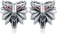 wholesale 925 Sterling Silver Wolf Head Stud Earrings with Red Eyes and Spikes - Gothic s for Women & Men-Wolf