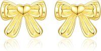 wholesale 925 Sterling Silver Gold Plated Bow Knot Stud Earrings for Women Girls Gift-A-Bowknot