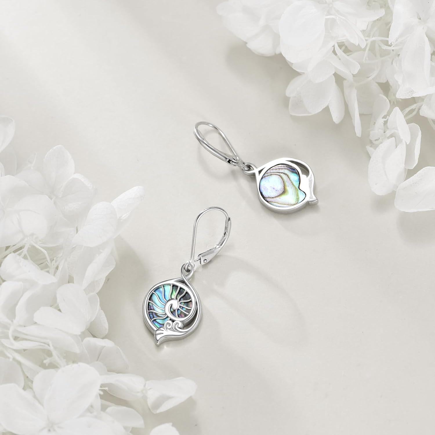 Sterling Silver Moonstone Abalone Star of David Witchy Celtic Shell Flower Saturn Dangle Earrings Jewish Irish Jewelry Gifts-0-4
