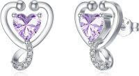 wholesale 925 Sterling Silver 12 Months Birthstone Stethoscope Heart Stud Earrings for Women-Light Purple