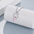 wholesale 925 Sterling Silver Heart-Shaped Pink CZ Kitty Cat Charm Pendant Necklace for Women-0-2