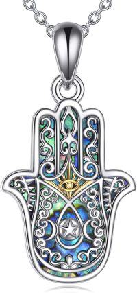 wholesale 925 Sterling Silver Hamsa Hand with Daisy and Evil Eye Star of David Chai Pendant Lucky Charm Necklace for Women & Men-E-Triple Moon