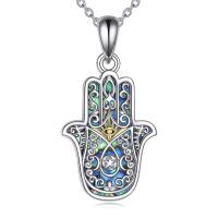 wholesale 925 Sterling Silver Hamsa Hand with Daisy and Evil Eye Star of David Chai Pendant Lucky Charm Necklace for Women & Men-E-Triple Moon