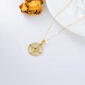 wholesale Gold 14K CZ Compass Pendant Necklace for Women with Blue Center Stone and Clear Stones on Chain-0-3