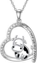 wholesale 925 Sterling Silver Cow Heart Pendant Necklace with Cubic Zirconia and Enamel Mother's Day Gifts for Women Girls-0-0
