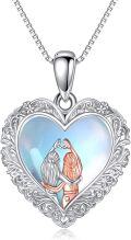 wholesale 925 Sterling Silver Heart-Shaped Pendant with Moonstone and Nordic Filigree Design - Sister Gift-0-0