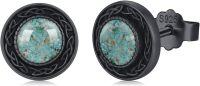 wholesale S925 Sterling Silver Round Celtic Knot Opal Stud Earrings - Punk Gothic Style Jewelry for Women and Men-Turquoise3