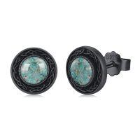 wholesale S925 Sterling Silver Round Celtic Knot Opal Stud Earrings - Punk Gothic Style Jewelry for Women and Men-Turquoise3