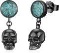 wholesale 925 Sterling Silver Skull & Turquoise Dangle Drop Earrings for Men Women Gothic  6cm Long-0-0
