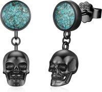 wholesale 925 Sterling Silver Skull & Turquoise Dangle Drop Earrings for Men Women Gothic  6cm Long-Skull