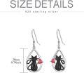 wholesale 925 Sterling Silver Black Cat Heart Teardrop Dangle Earrings  for Women-0-3