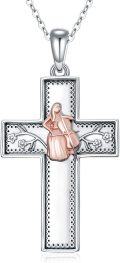 wholesale 925 Sterling Silver Musical Cross Pendant Necklace with Violinist Design for Women Gifts-0-0