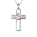 wholesale 925 Sterling Silver Musical Cross Pendant Necklace with Violinist Design for Women Gifts-0-0