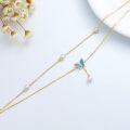 wholesale 14K Gold Blue Opal Butterfly Pearl Charm Ankle Anklet for Women Girls (7-9 inch)-0-3
