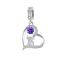 wholesale 925 Sterling Silver Blue Sapphire Moon Heart Cow Charm Pendant-02-February