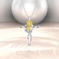 wholesale 925 Sterling Silver Gold Plated Sunflower Cross Pendant Necklace for Women 45cm Chain -0-2