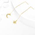 wholesale 14K Gold Moon & Star Threader Drop Earrings with Crystal Accents - 2 Pairs-0-5