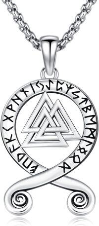wholesale 925 Sterling Silver Viking Valknut Pendant with Runes and Norse Symbols on 3mm Rolo Chain - For Men & Women-Viking Troll