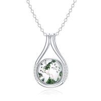 wholesale 925 Sterling Silver Green Moss Agate World Map Pendant Necklace Travel s for Women-05-Moss Agate Earth Necklace