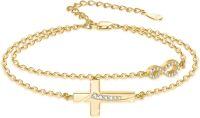 wholesale  Sterling Silver Cross Infinity Bracelet with Stones Faith Jewelry Gift for Women Mom -02-Gold