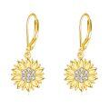wholesale 925 Sterling Silver Gold Plated Sunflower Dangle Earrings with Cubic Zirconia Stones for Women-0-0