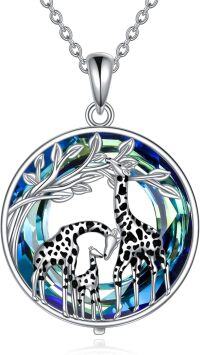 wholesale 925 Sterling Silver Crystal Giraffe Family Necklace Pendant Cute Animal  for Ladies Mother-Giraffe