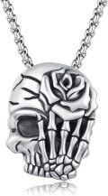 wholesale 925 Sterling Silver Gothic Rose Skull Pendant Necklace - Memento Mori Jewelry for Women and Men-0-0