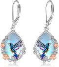 wholesale 925 Sterling Silver Teardrop Moonstone Hummingbird Leverback Drop Earrings with Floral Accents-0-0