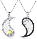 wholesale S925 Sterling Silver Yin Yang Necklace with Black & White Cubic Zirconia Pendant-0-0