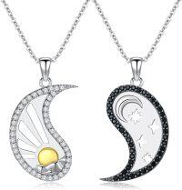 wholesale S925 Sterling Silver Yin Yang Necklace with Black & White Cubic Zirconia Pendant-Yin Yang Couple