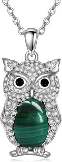 wholesale  Sterling Silver Lapis Turquoise Malachite Larimar Opal Owl Necklace Gift -Malachite