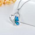 wholesale 925 Sterling Silver Heart-Shaped Pendant with Blue Butterfly and Cubic Zirconia Necklaces for Women-0-2