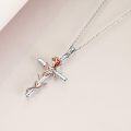 wholesale 925 Sterling Silver Rose Cross Pendant Necklace for Women-0-3