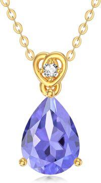 wholesale 14K Gold Diamond (I2 I3) 2Ct Teardrop Birthstone Necklace for Women-created tanzanite