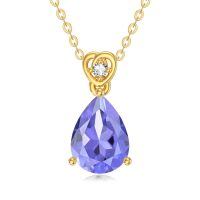wholesale 14k Gold Teardrop Aquamarine Diamond Pendant Necklace Wholesale With Heart Detail-created tanzanite