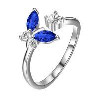 wholesale 925 Sterling Silver Marquise Blue Sapphire Crystal Engagement Ring-Sapphire Blue
