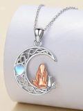 wholesale 925 Sterling Silver Moon Heart Pendant with Rose Gold Seal and Blue Stone Necklace-0-2